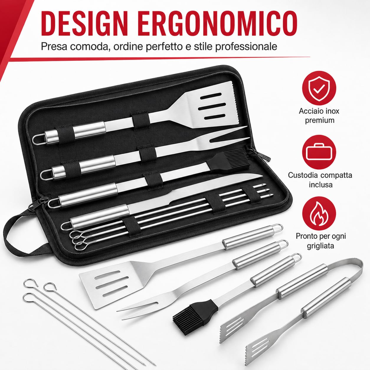 Set 9 pezzi Utensili barbecue Guanti da Barbecue Acciaio Inox Set Di Attrezzi Guanti da forno Doppio Resistente al Calore per Barbecue Grigliate Cottura al forno Camino