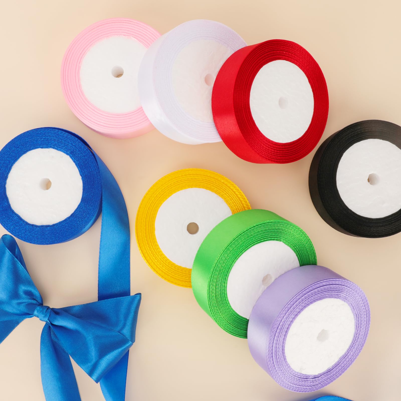 Ruban de satin de 2,5 cm, ruban de satin simple face, parfait pour l'emballage de cadeaux, la décoration de mariage, les nœuds faits à la main, l'emballage de bouquets et plus encore