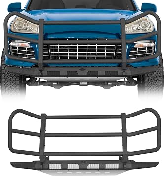 Hooke Road Cayenne Front Bumper Brush Grille Guard Push Bull Bar for 2003-2010 Porsche Cayenne 955 957, Heavy-Duty Steel Off-Road Bumper with Skid Plate, D-ring Mounts