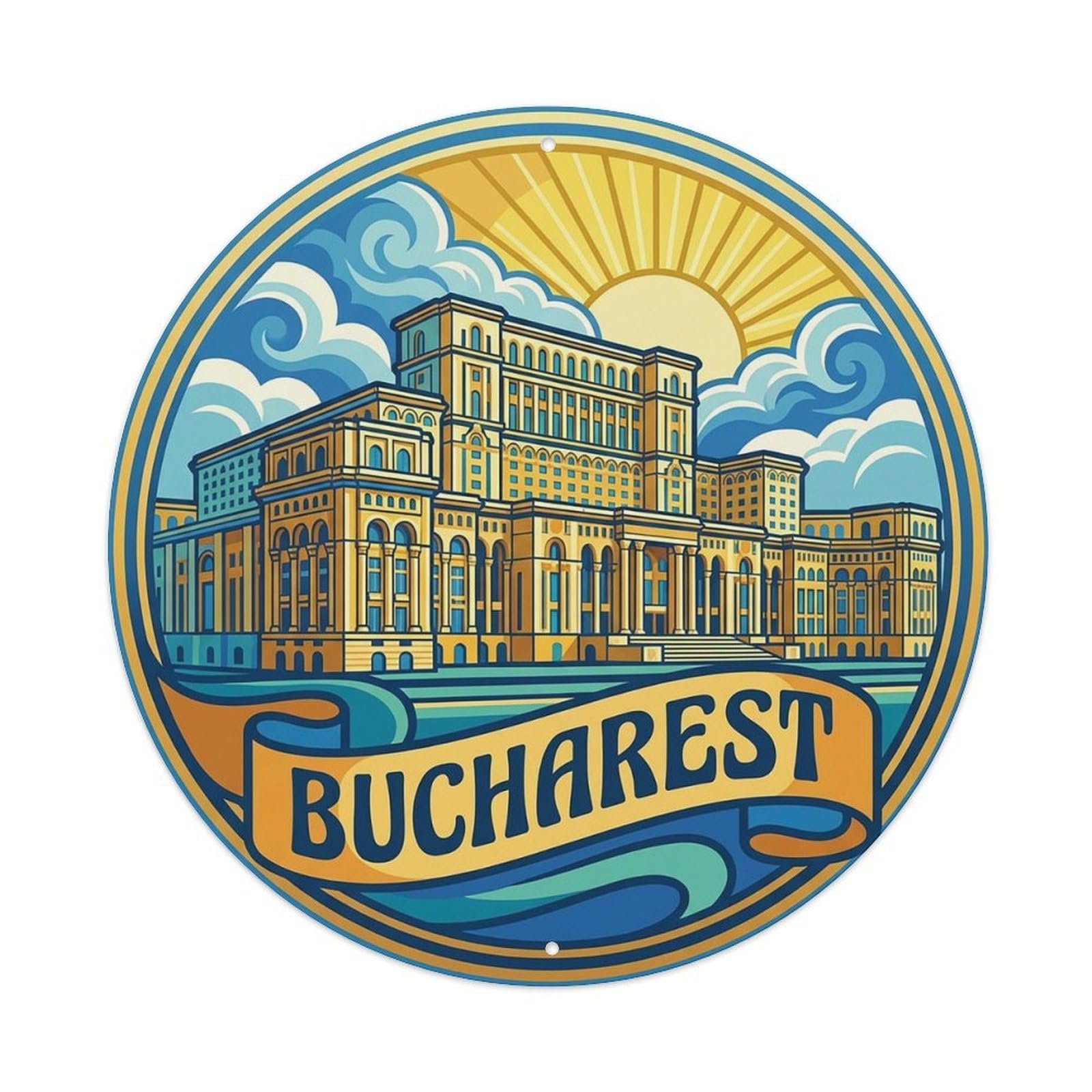 Yrnq 8X8inch Vintage Style Vintage Travel Romania Bucharest Metal Tin Sign
