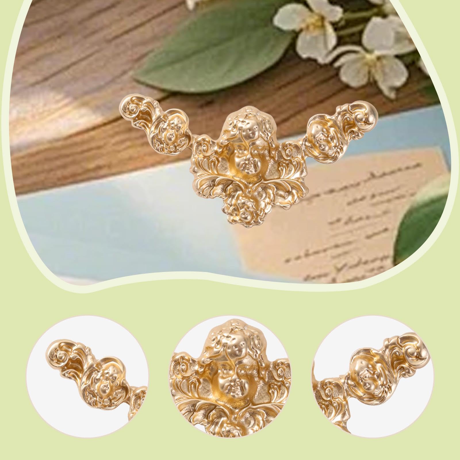 Broche Vintage con diseño de ángel clásico y Cabeza Humana, 6 cm, aleación de Zinc, Oro Mate, para Solapa, Ideal para Trajes, Abrigos, Sombreros y Bolsos.