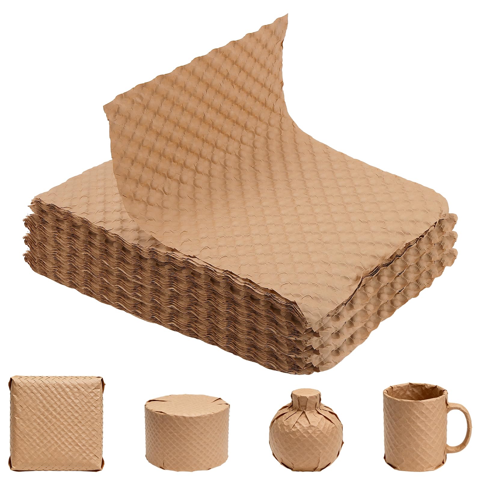 SINJEUN Lot de 200 feuilles de papier d'emballage à bulles, 29 x 40 cm, papier d'emballage en nid d'abeille écologique pour déménagement, expédition, emballage (marron)