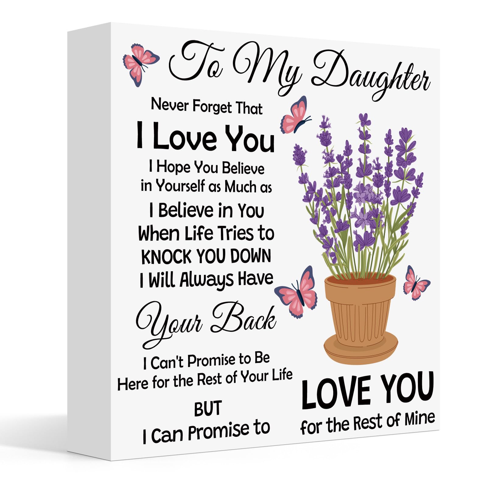 Inspirational Daughter Gifts from Mom Dad Valentine Day Graduation Birthday Gifts to My Daughter Keepsake Wooden Desk Decorative Sign Home Office Decor Butterfly Decorative Sign Plaque