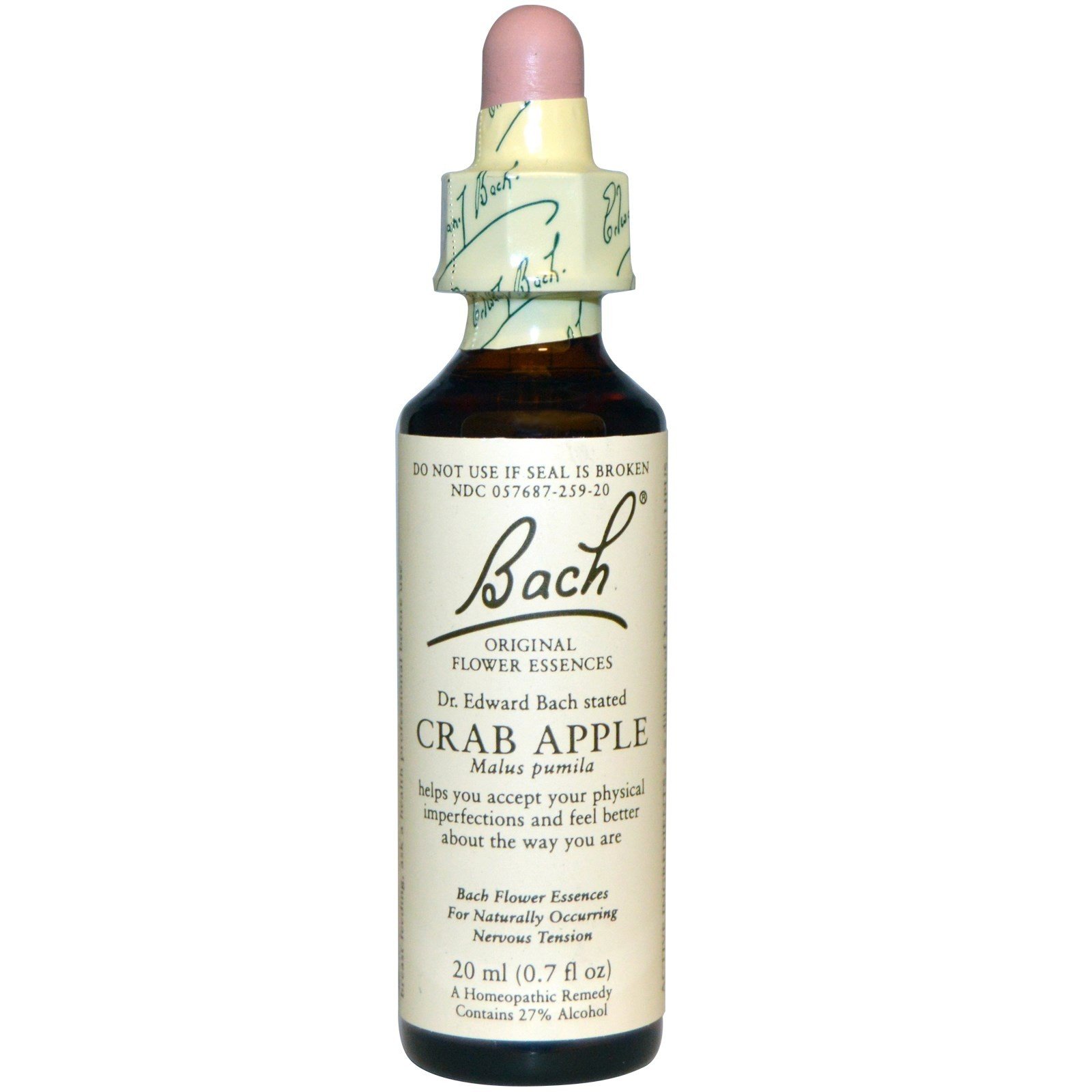 Bach - Flor de Bach Crab Apple, Complemento Alimenticio, con Extracto de Flores de Manzano Silvestre, Uva de Alc 27% Vol, Ayuda a Gestionar las Emociones Cuando Quiere Aceptarse Uno Mismo - 20 ml