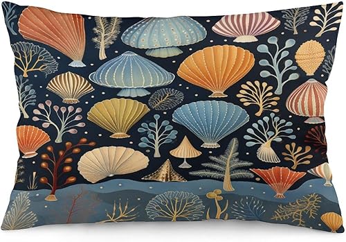 Miniatura 1 de Fundas de almohada para sofá, conchas y algas marinas, funda de almohada con temática oceánica, funda de cojín tamaño Queen con cremallera,