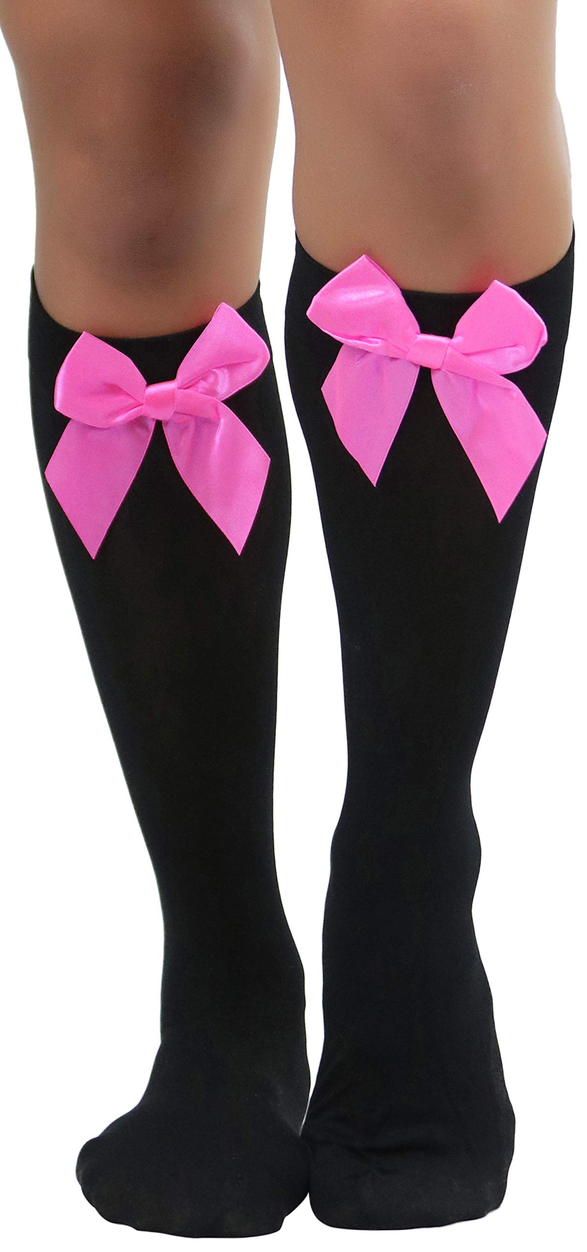 ToBeInStyle Women’s Opaque Knee High Nylon Fashion Socks Solid &amp; w/Front Satin Bow