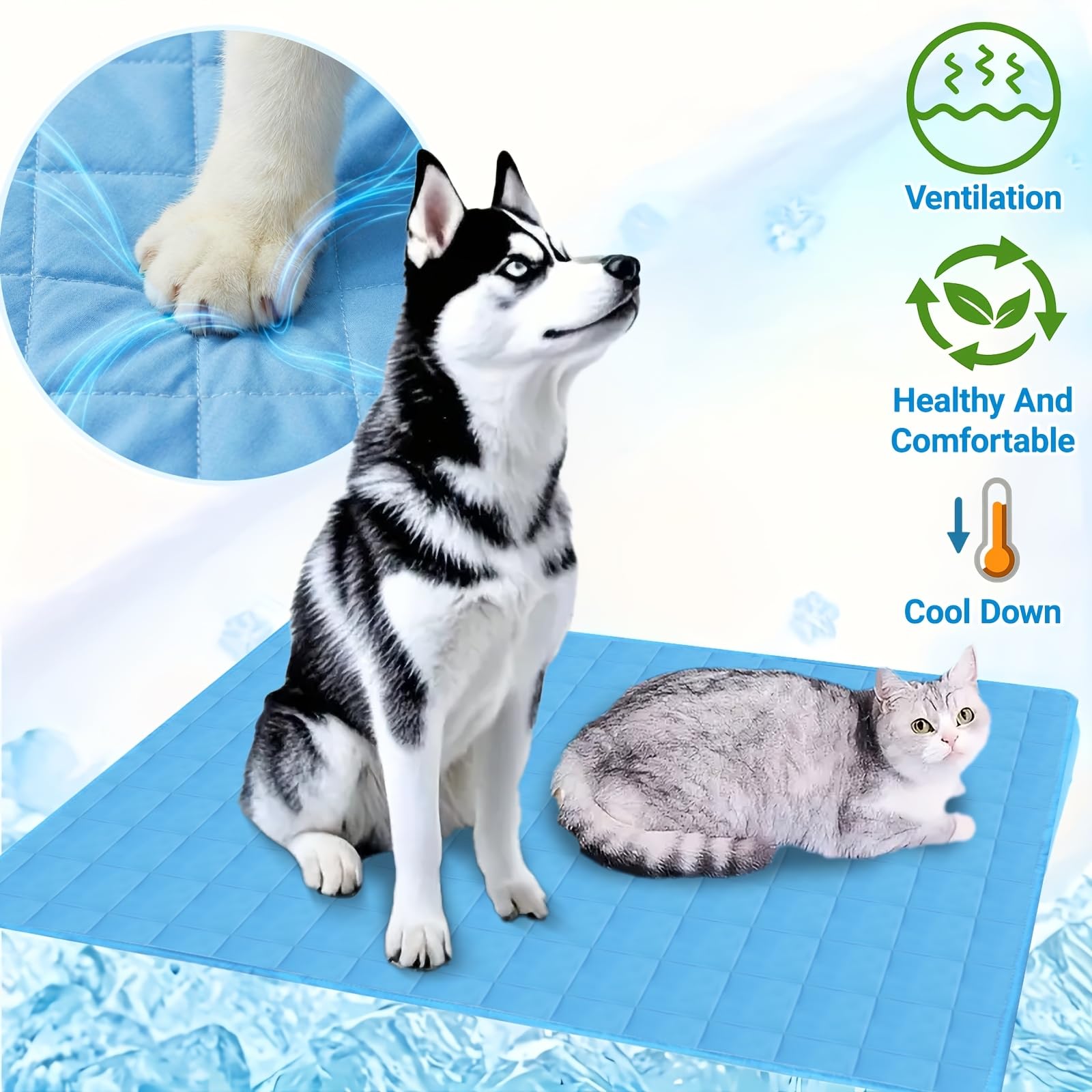 Kühlmatte Hund Katze Selbstkühlend, Kühldecke Hunde Katzen, Kühlendes Hundebett Katzenbett, Kühlmatte Ohne Gel Hund Katze Kühlbett, Dog Cat Cooling Mat Bed Kühlung Outdoor Sommer (Blau,70x50cm)