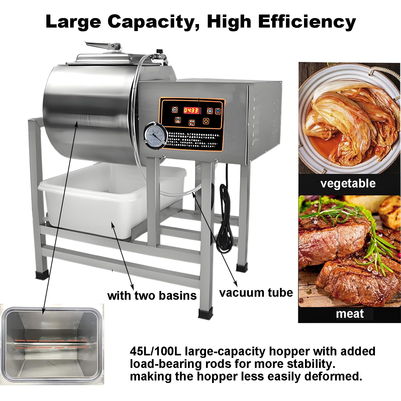 Marinador de Carne al Vacío, Máquina de Pickle para Alimentos, Verduras y Carne, Marinador de Pollo, Máquina de Curado al Vacío, para Caza, Salchichas, Tocino (45L)