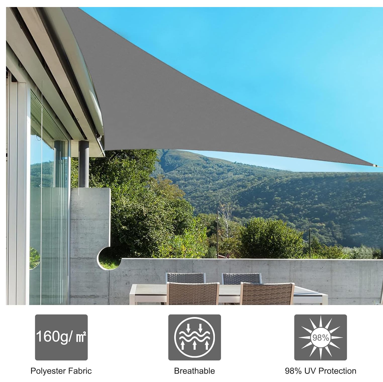 Sonnensegel Dreieckig, Wasserdicht Sonnenschutz Sonnensegel Dreieck,90% UV Schutz für Balkon Terrasse Garten,inkl 3 Befestigungsseile,4x4x4m-米黄色 :