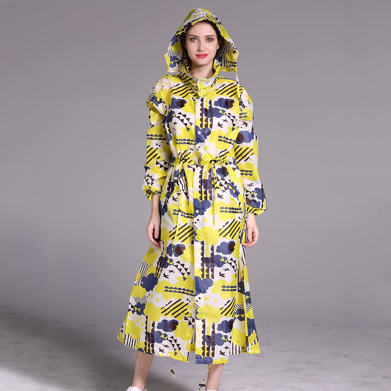 Regencape Damen, Wiederverwendbare Regen Ponjo Mit Kapuze, Portable Wasserdicht Regencape Wandern, Lang Raincoat Women FüR FreizeitaktivitäTen Im Freien, Festivals, Camping, Wandern,C,XXL