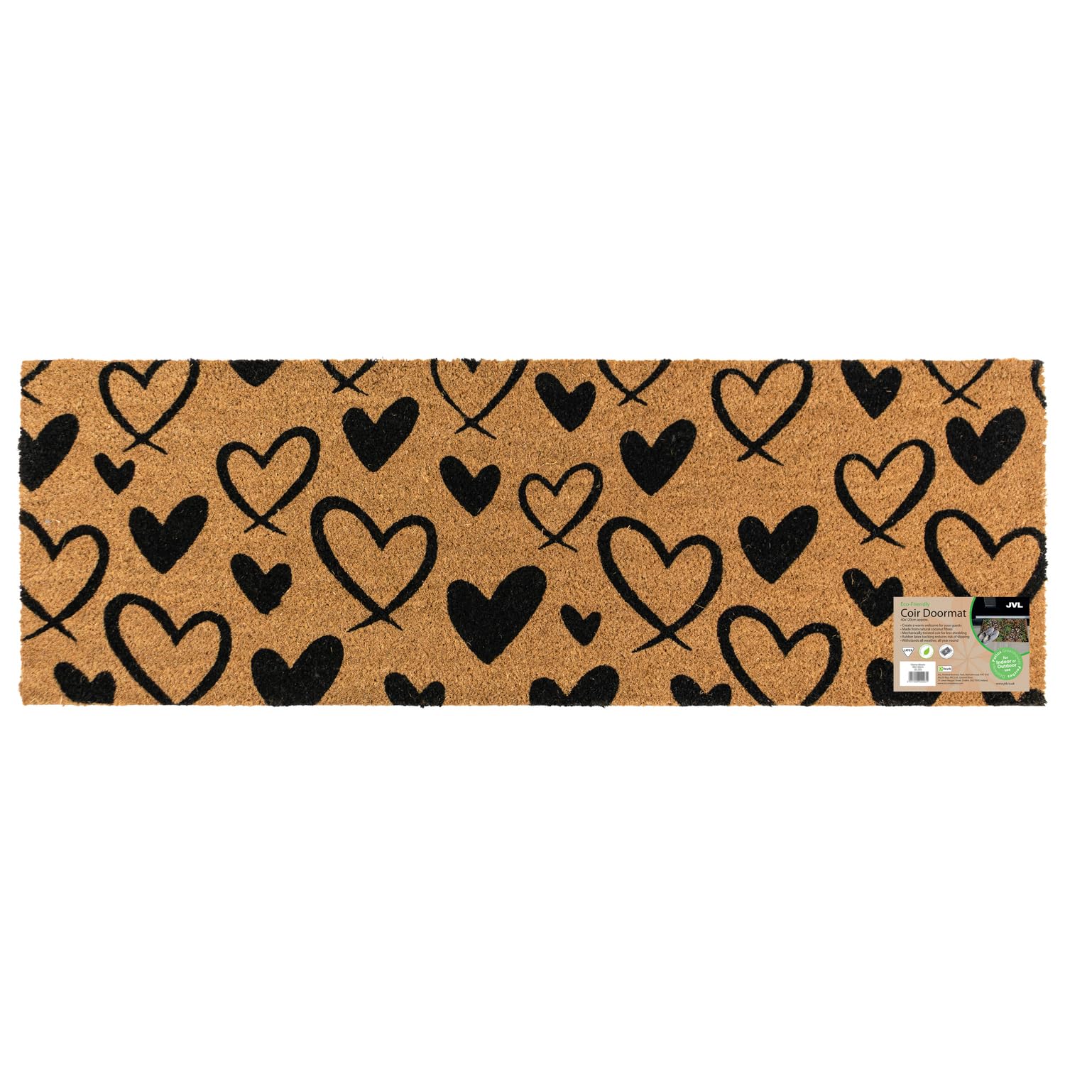 Jvl Eco-Friendly Latex Backed Coir Entrance Doormat Runner40X120CmHearts from B&Q