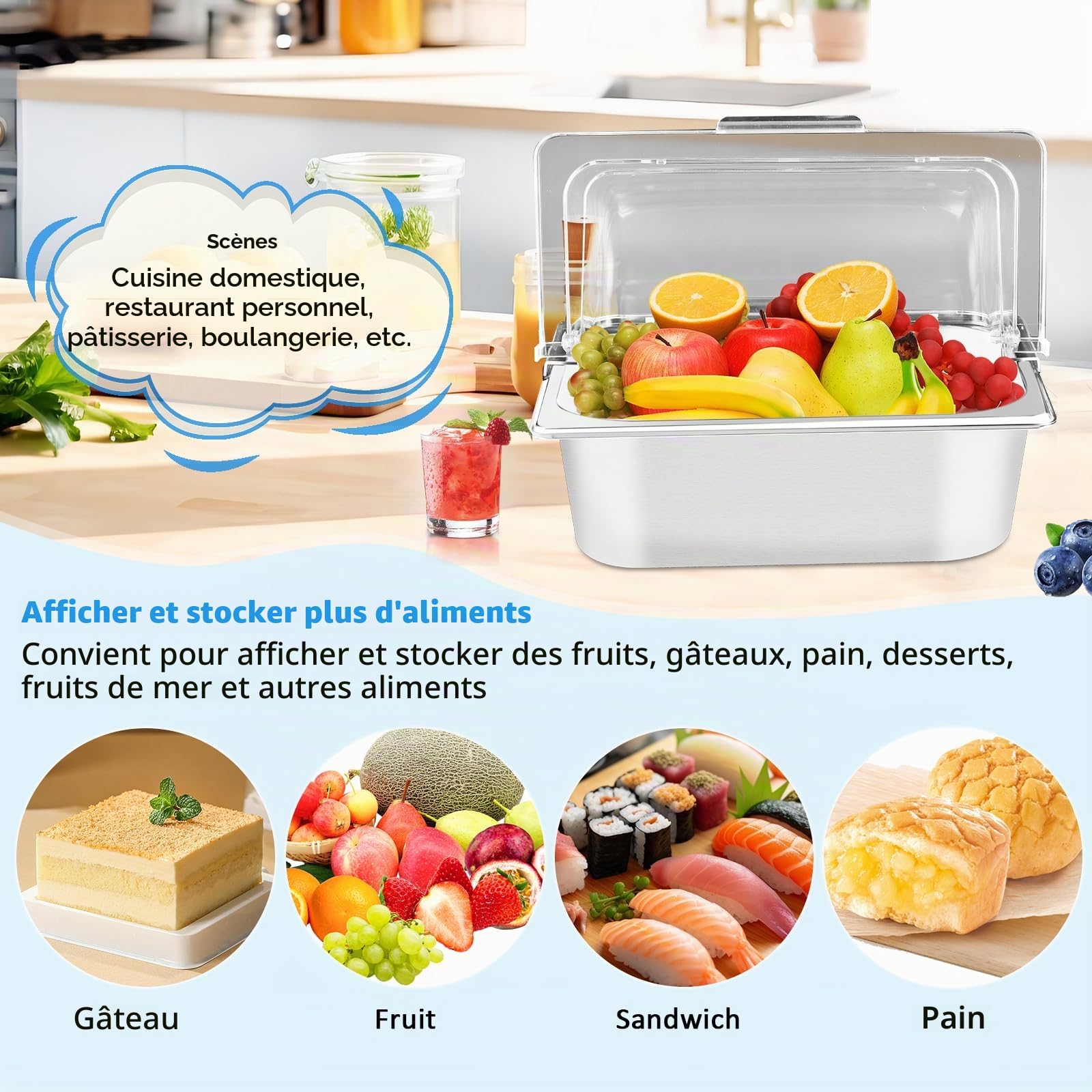 BAOSHISHAN Plateau de Service réfrigéré en Acier Inoxydable avec Couvercle de Conservation de la fraîcheur Plateau de Service réfrigéré pour Les fêtes, Les buffets, Les Snacks 33×27×25CM