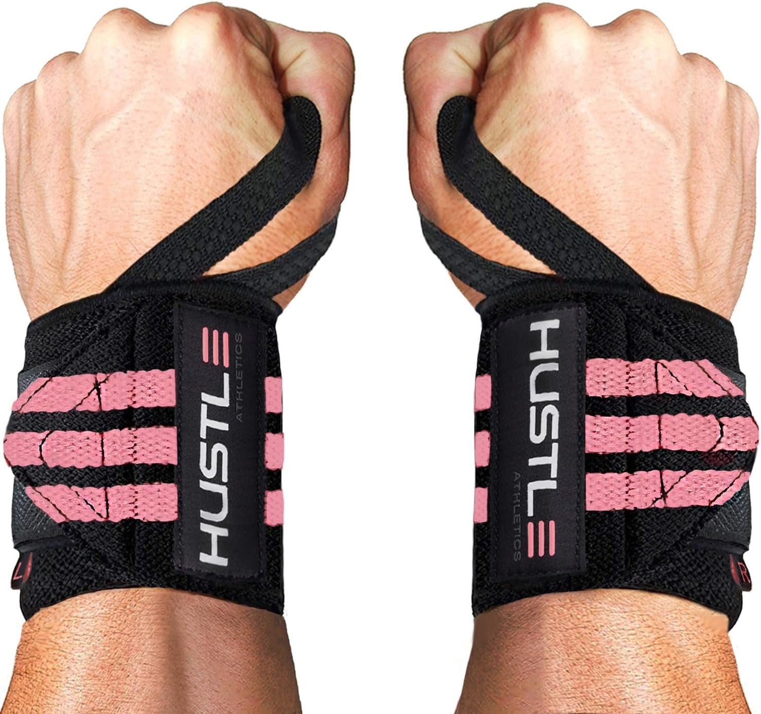 Wrist Wraps - Extra Support for Weightlifting & Crossfit - Brace Your Wrists to Push Heavier, Avoid Injury & Improve Your Bench Press Instantly - for Men & Women (Pink/Black, 12")