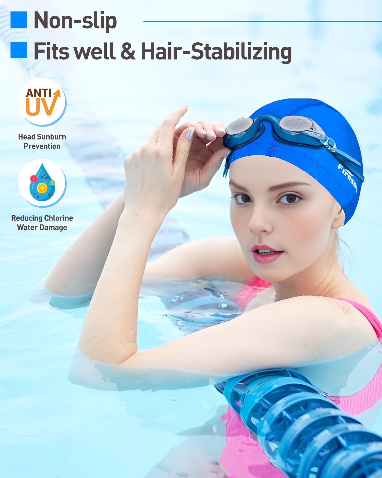 Firesara Fishtail Fabric Swimming Cap Women Men - Image 4