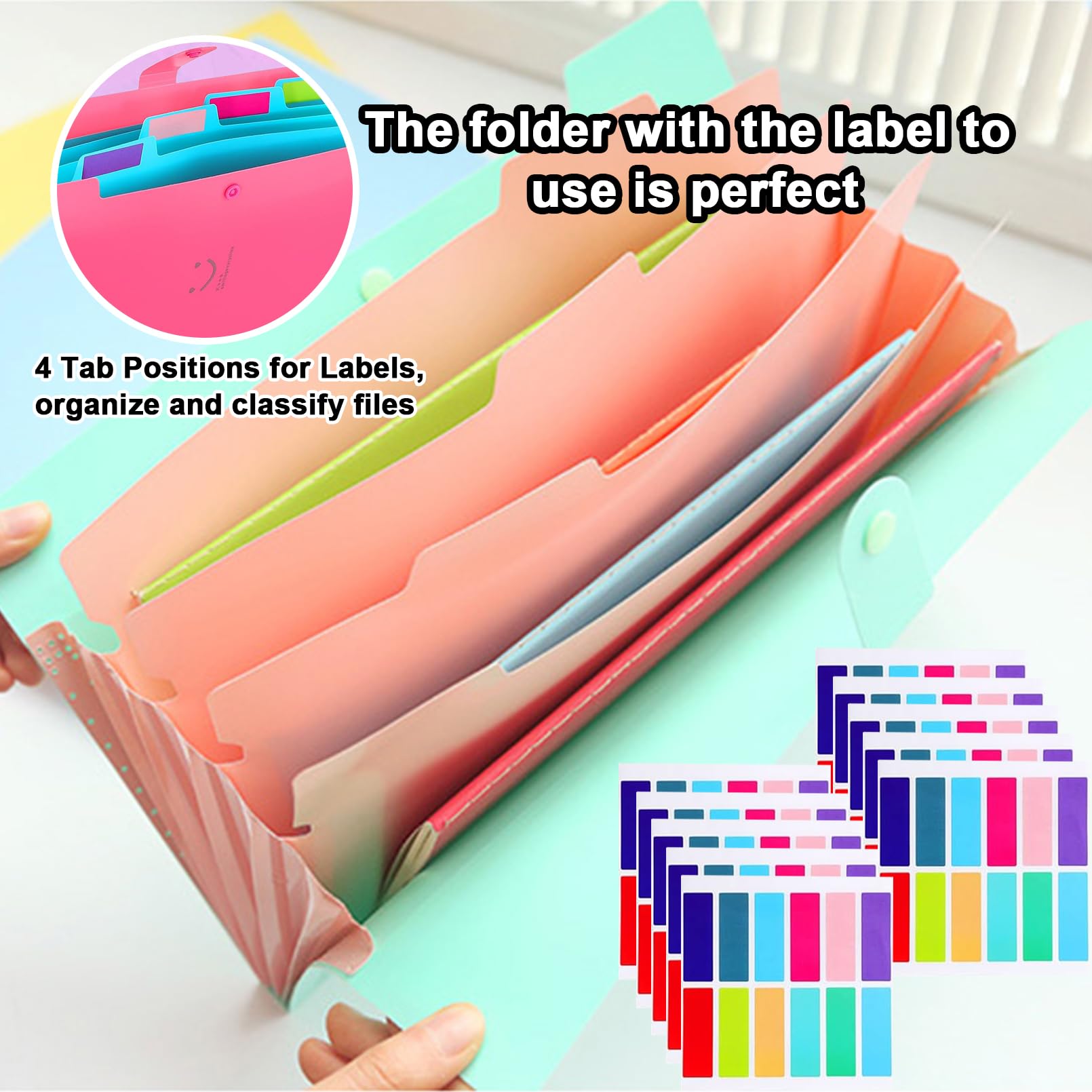 xlehoel, 10 cartelle portadocumenti espandibili, formato A4, formato lettera, organizer a fisarmonica, con 5 tasche, organizer per documenti in plastica con 120 etichette, per scuola e ufficio
