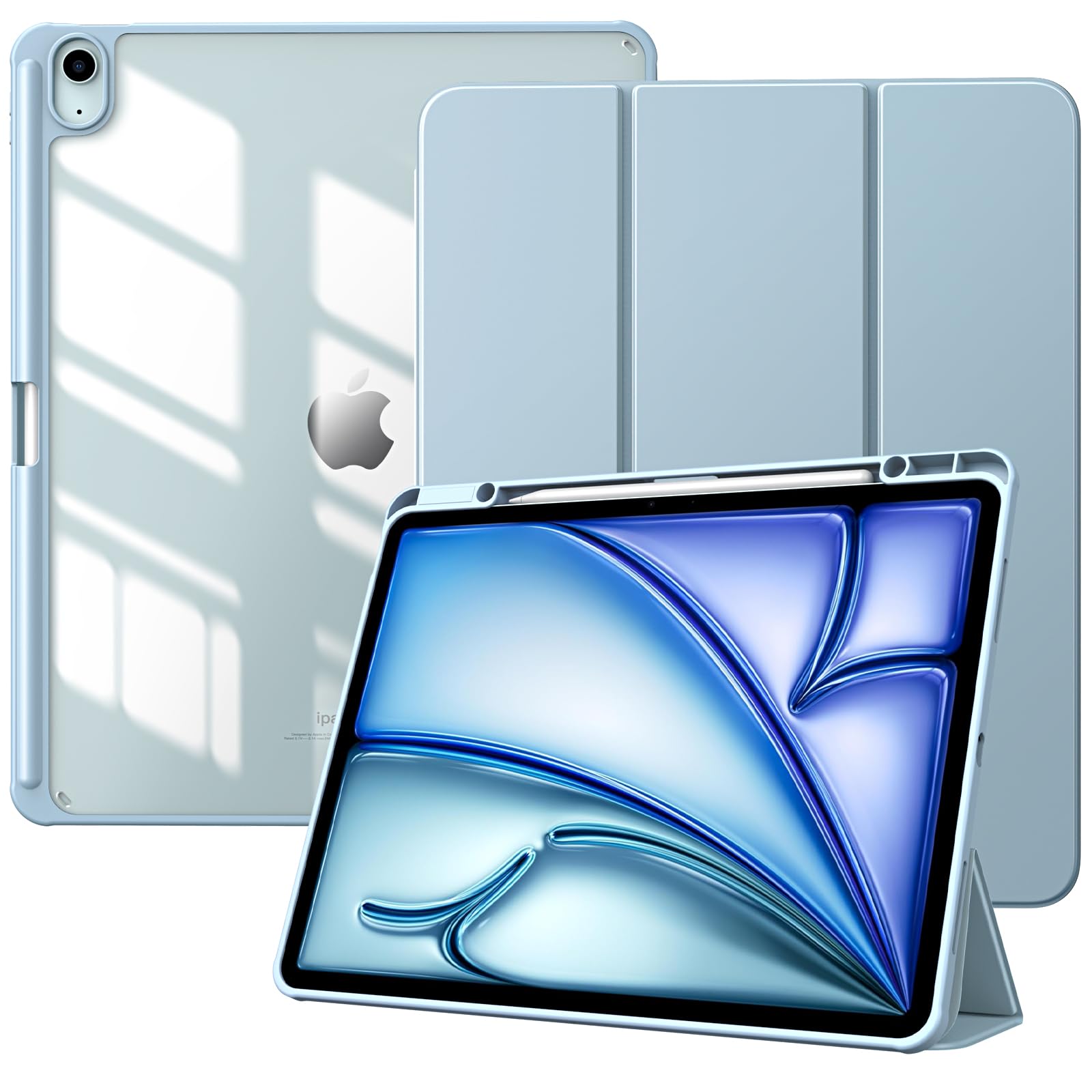 TiMOVO Custodia per Nuovo iPad Air 13 Pollici (M2) 2024 con Portapenne, Cover Protettiva per iPad Air 13 2024 con Supporto Pieghevole & Retro Trasparente, Auto Sveglia/Sonno, Cielo Blu