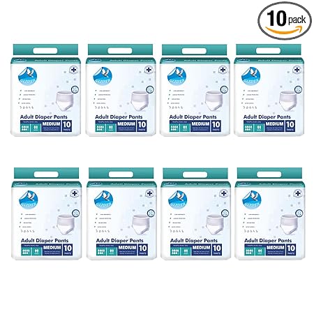 Glider Adult Diaper Pants MEDIUM with WETNESS INDICATOR & SUPERIOR ABSORBENCY-15-44 inch,40-115 cm ((Pack of 8 (80 Count))
