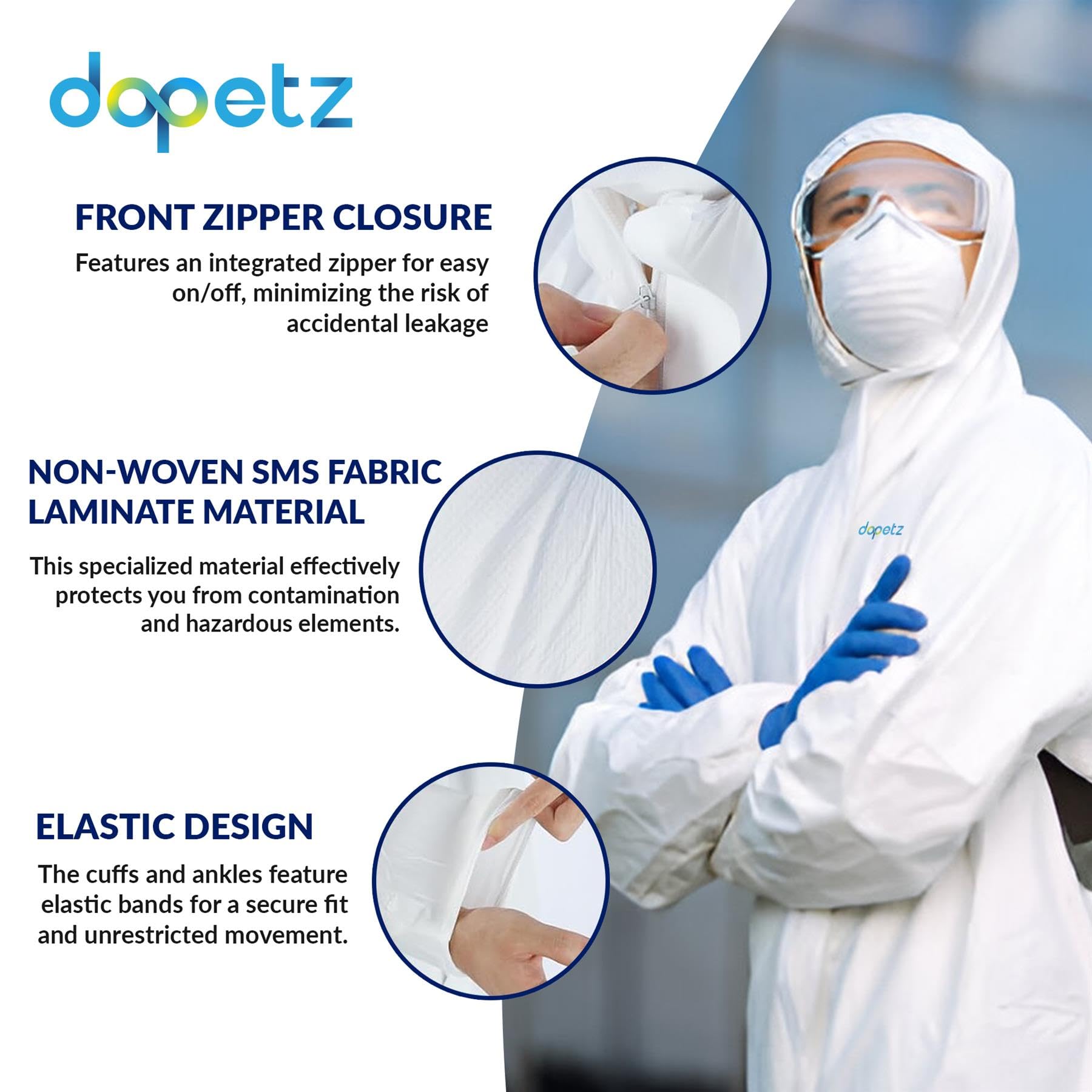 Dapetz ® Lot de 20 combinaisons de protection jetables en papier XXL 146 cm, durables et confortables dans un environnement de travail non dangereux, non tissé.