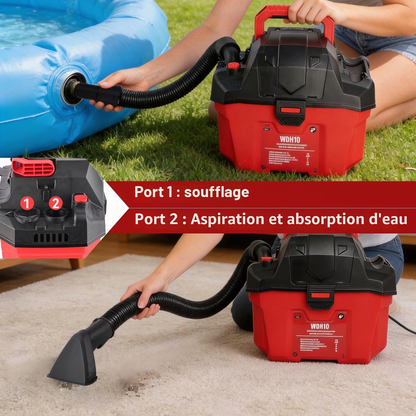 Nexalite Aspirateur sans Fil Eau et poussière 200W, 16kPa | aspire liquide + poussière; batterie 4000mAh; grand réservoir; pour maison, garage, voiture, atelier; filtre lavable