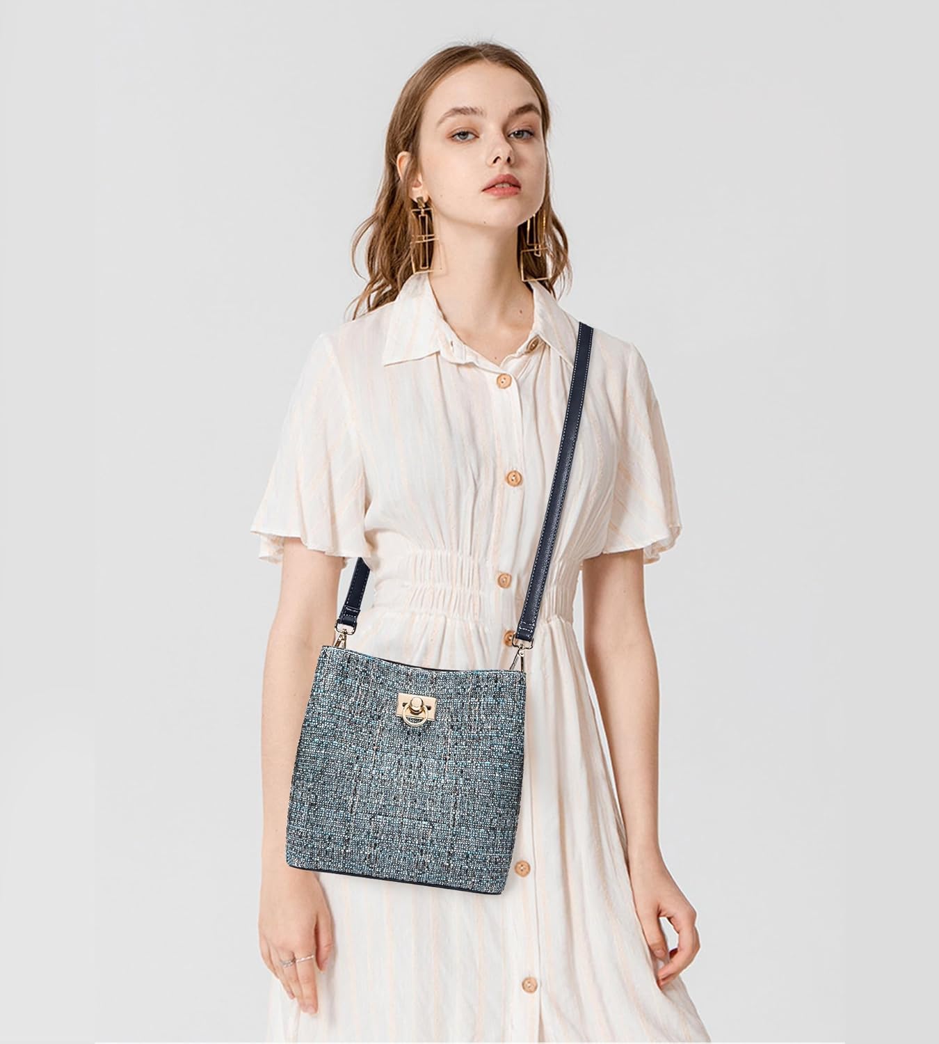 KALIDI Crossbody Purses for Women Vegan Leather Bucket Bag Fashion Ladies Crossbody Handbag Shoulder Purse with Multi Pockets - Image 3