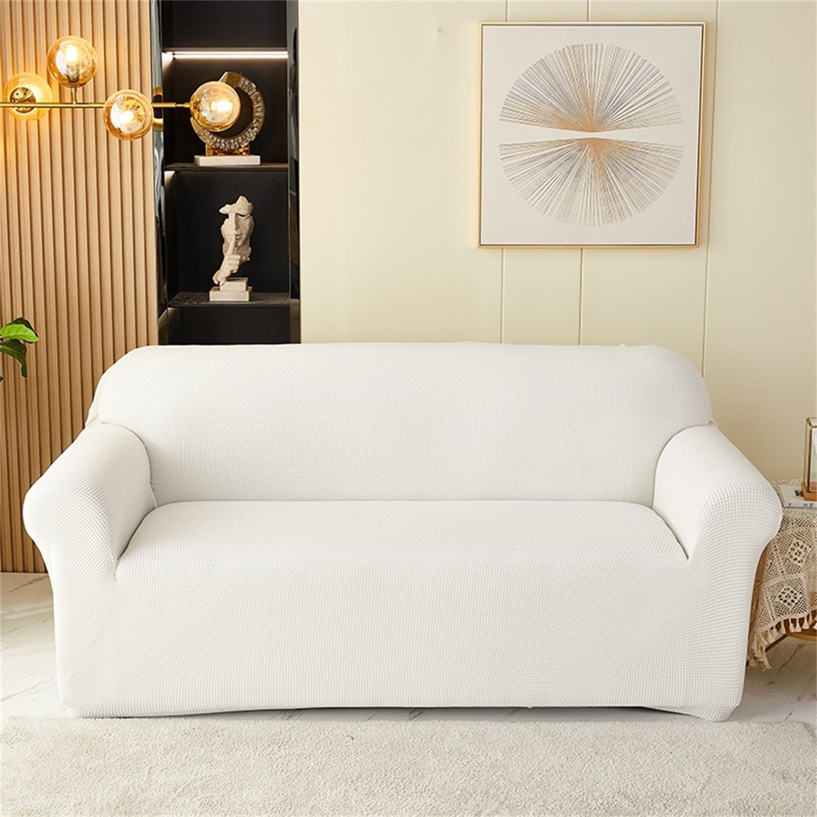 Housse de canapé extensible 4 places blanc velours Odot jacquard