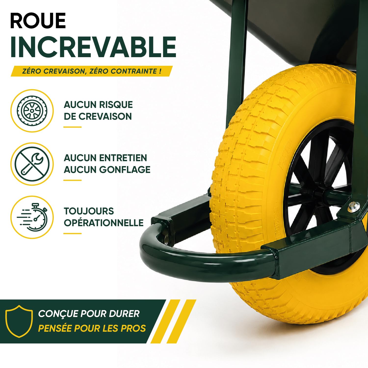 Brouette Chantier Professionnelle 90L - Roue Increvable - Structure Cornière 40x40 Renforcée - Jusqu’à 250 kg - Poignées Ergonomiques - Usage Intensif