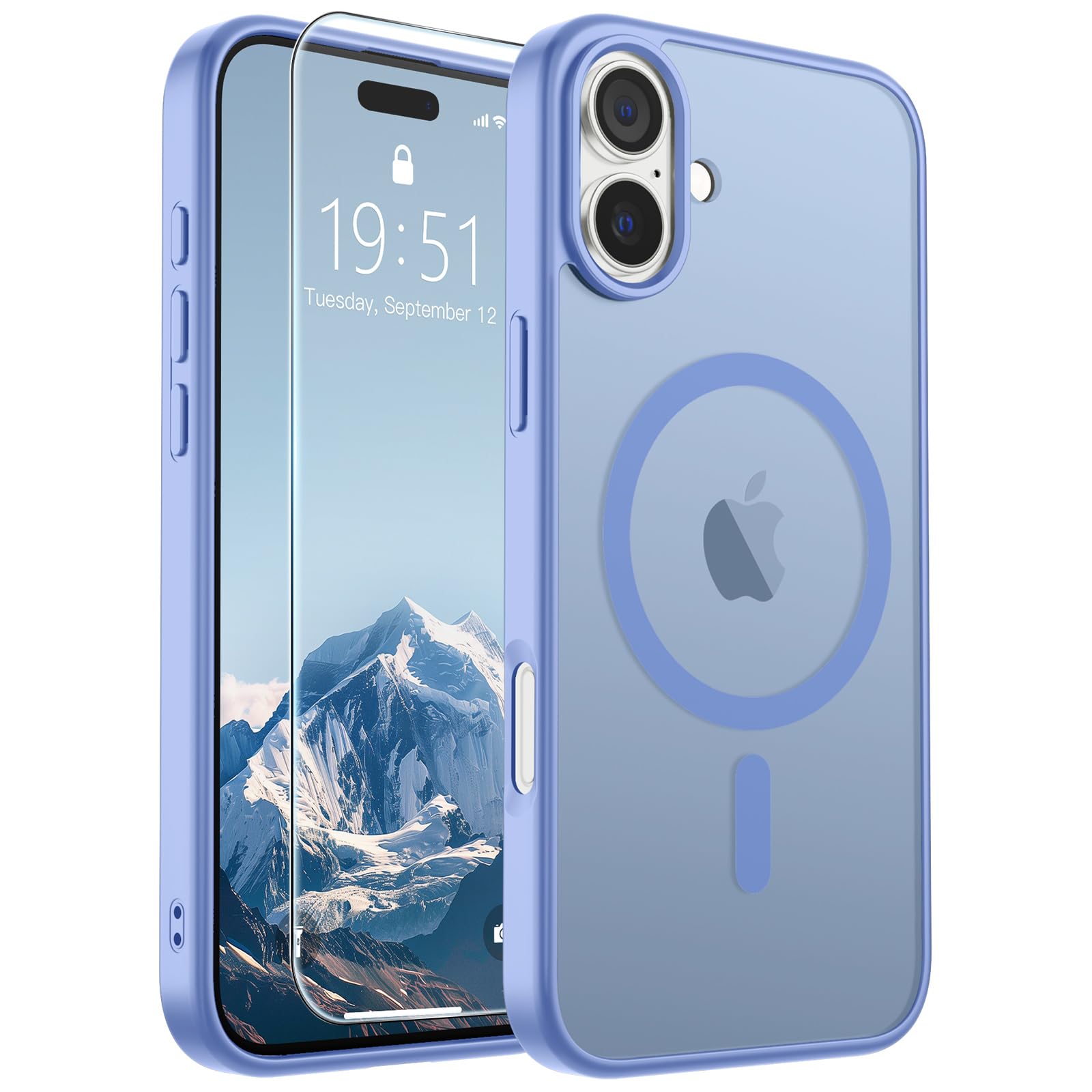 SUPFINE Magnetic for iPhone 16 Plus Case Blue Purple | With Screen Protector, Translucent Matte, Compatible with MagSafe, Military Grade Drop Proof, Rugged Shockproof Protective