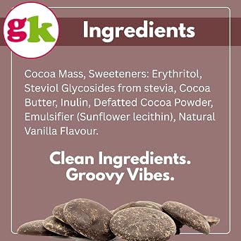 Groovy Keto Sugar Free Dark Chocolate Large Baking Buttons, Low Carb, Sweetened with Stevia Erythritol, Keto Friendly, Gluten Free for Baking Snacking Keto Diet Cookies and Dessert 210g Pouch