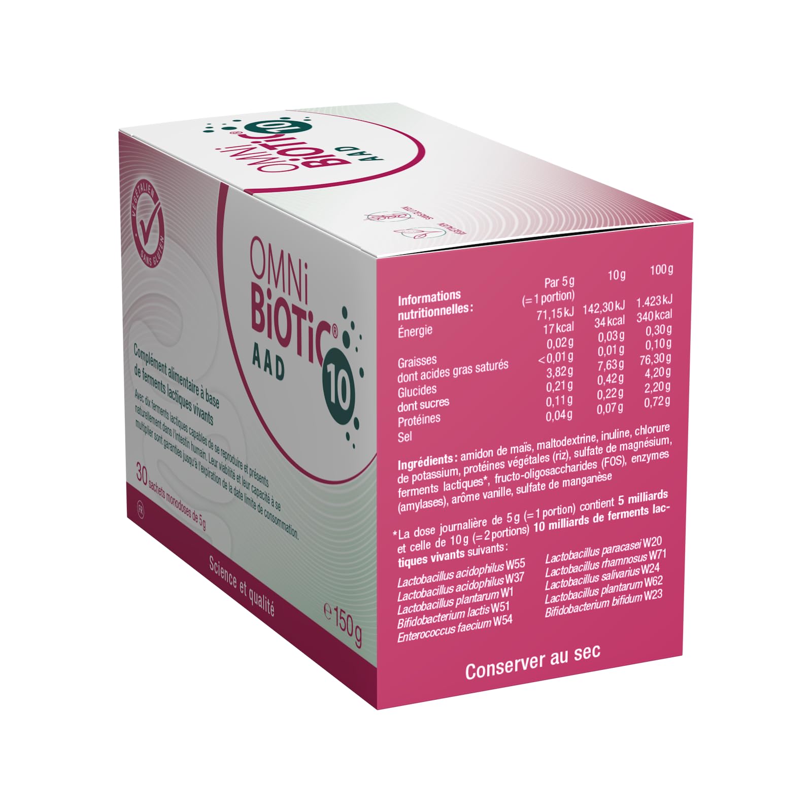 OMNi-BiOTiC 10 AAD | Probiotique | Pendant & après les antibiotiques | Équilibre intestinal | 10 souches bactériennes | 10 milliards d’UFC | 30 sachets | En poudre