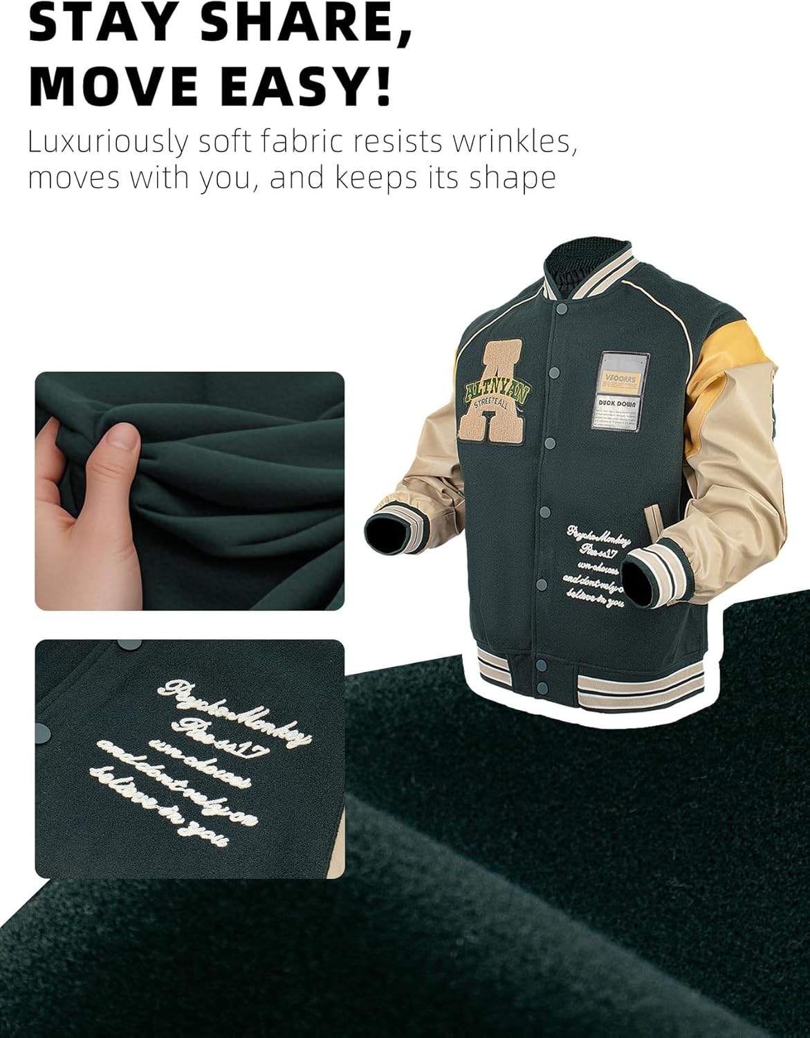 Mens Baseball Jacket Leather Sleeve Casual Lightweight Bomber Coat Varsity Jackets（Regular & Big & Tall Sizes）