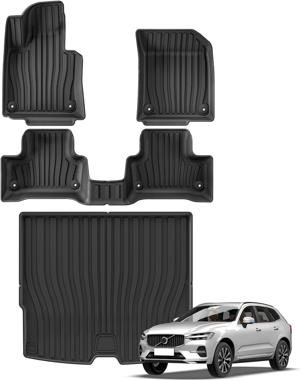 SMABEE Floor Mats & Cargo Liner for 2018-2026 Volvo XC60 T5 T6 (Not for T8 Hybrid/ T4/ B5/ B6) Accessories TPE All Weather Floor Liners Trunk Mat 1st 2nd Row Interior Protection Car Mats