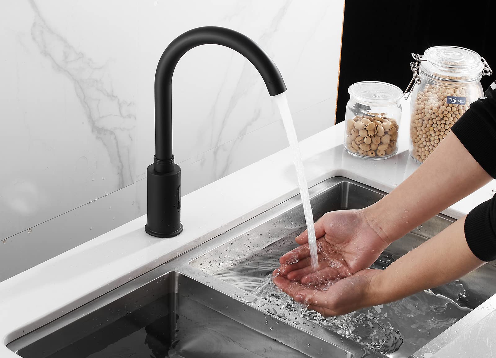Grifo automático negro sin contacto, grifo de cocina eléctrico sin contacto, sensor infrarrojo automático, grifo de movimiento sin contacto, grifo de baño público para fregadero, grifo de cocina con