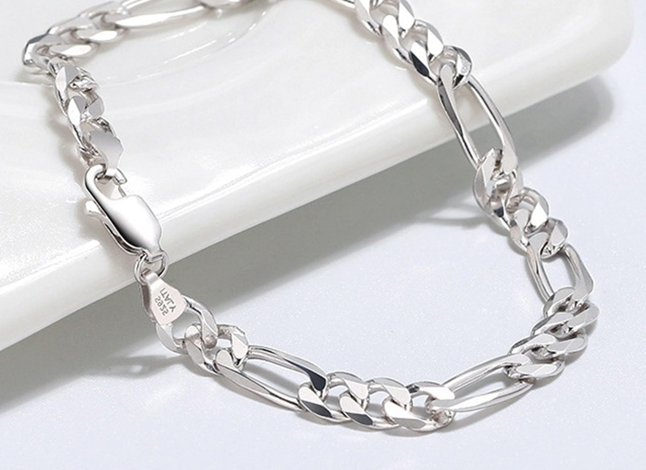 KnSam Bracelet Maille Figaro 3.3MM/5MM, Bracelet Souple Argent pour Femme