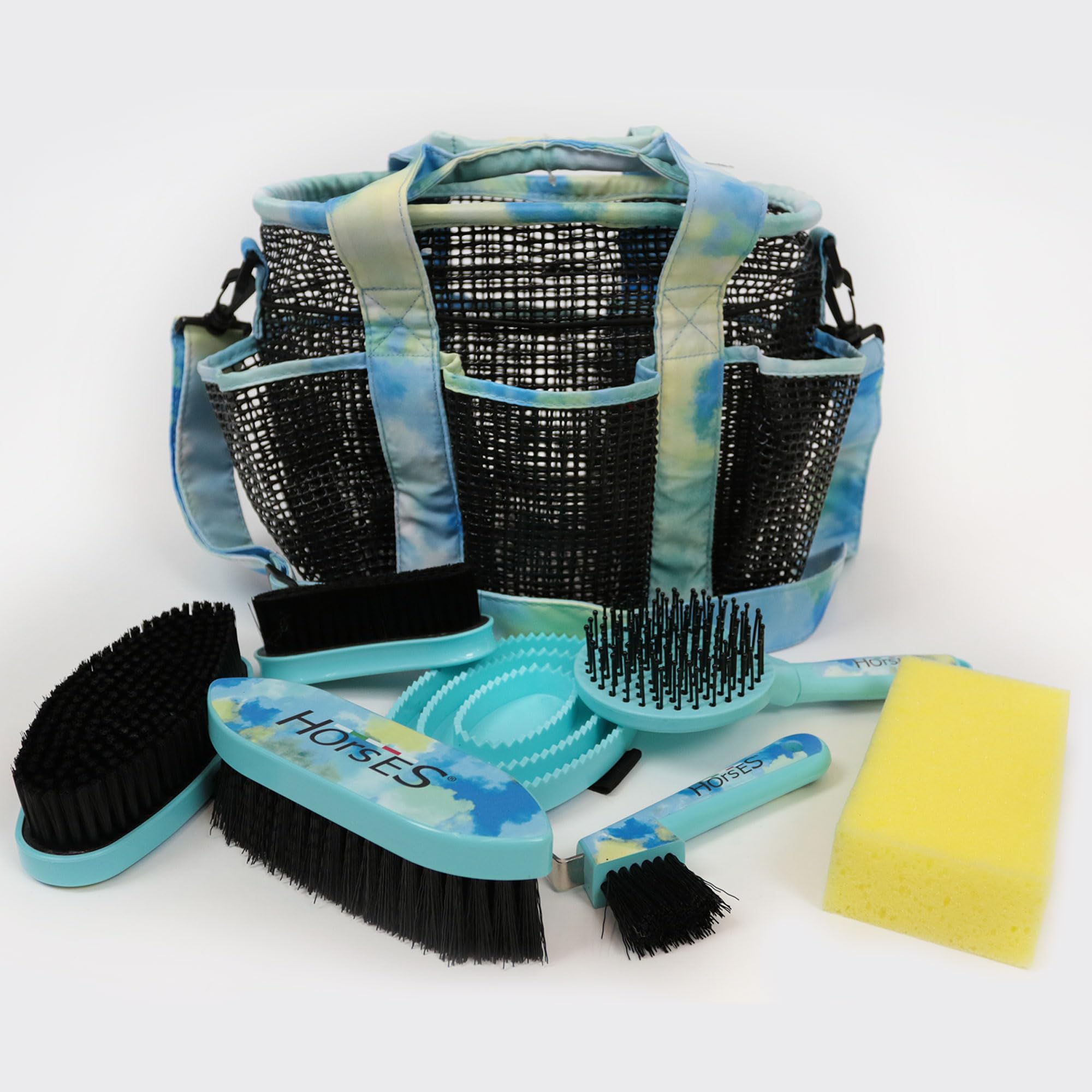 Horses Grooming - Juego de pintura de tinta, juego de aseo con rayas para caballos, diferentes cepillos para caballos y accesorios de equitación. Ideal para caballeros, amazonas y caballos