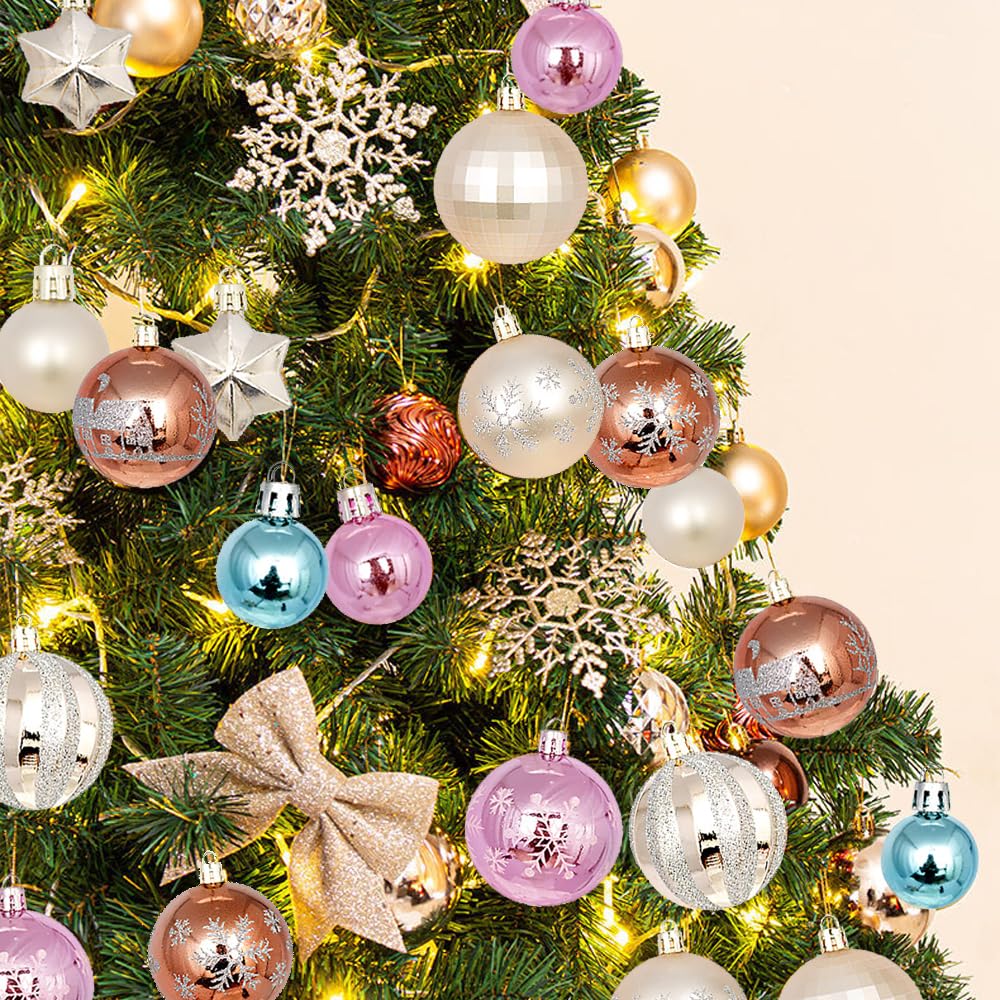 44 esferas de Navidad para árbol de Navidad, decoraciones de árbol de Navidad, esferas colgantes para decoración de vacaciones, bodas, fiestas (champán, café-rosa)