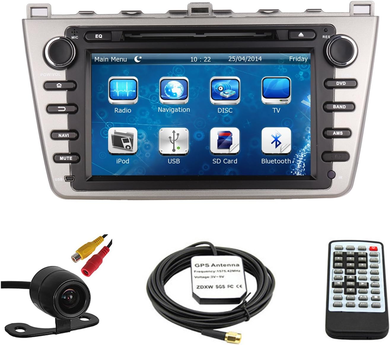 TLTek 8 inch Touch Screen Car GPS Navigation System For Mazda 6 2009-2013 DVD Player+Backup Camera+EU Map