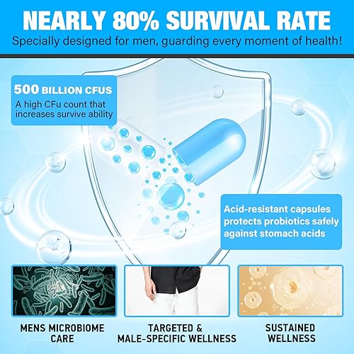 Miniatura 5 de Probióticos para hombres, 500 mil millones de UFC, 12 cepas, probióticos para hombre para la salud intestinal*, digestión, energía, próstata y
