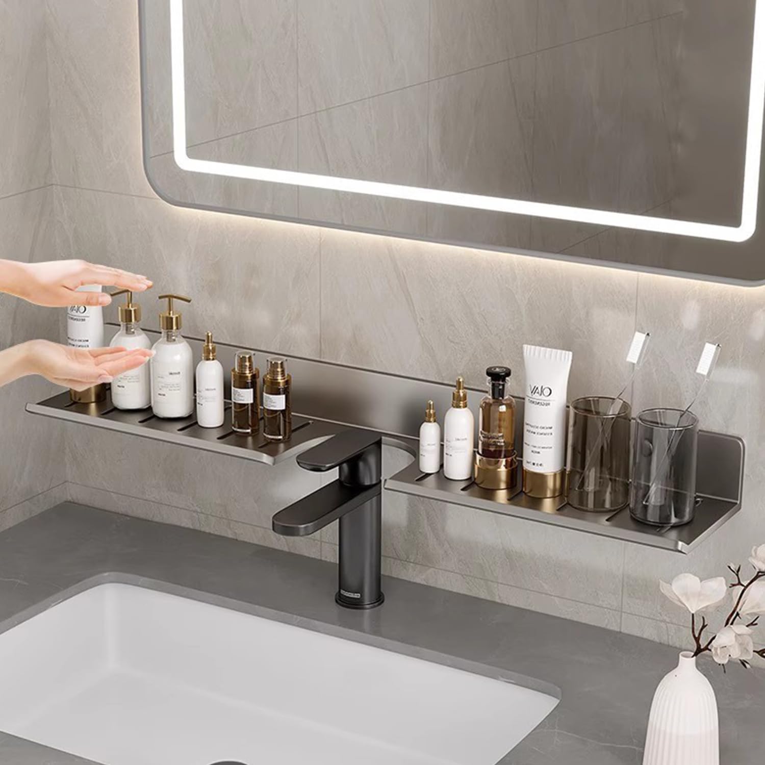 Bathroom Storage Rack, Sink Rack, Universal Over Sink Storage Rack Wall Mounted - Aluminum Storage Rack Bathroom Accessories for Bathroom Vanity (60CM)