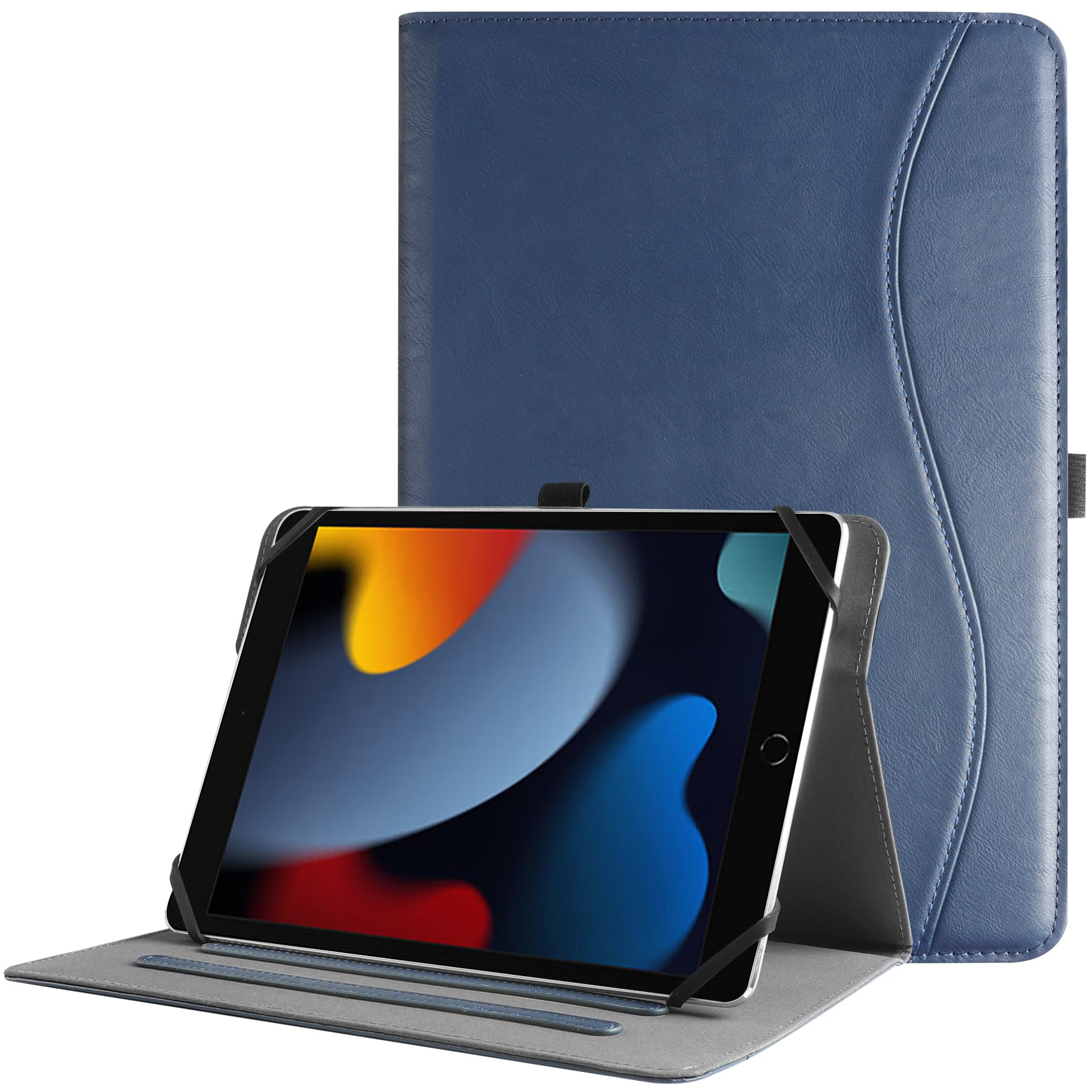 Universal 9",9.7",10.1",10.2",10.5",10.9",11" Tablet Case,Multi-Viewing Angels Stand Folio Case Cover with Handstrap for for iPad, Samsung,Other 9-10.5 inch Tablet,NavyClimatePartner certified