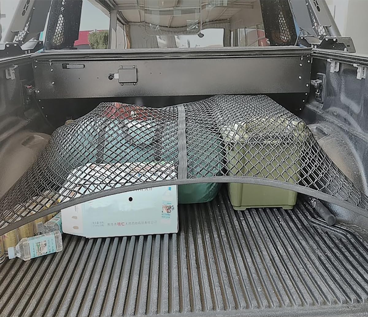 Gepäcknetz, LKW-Bett-Organizer, Netz Kofferraum, Aufbewahrungsnetz, Geeignet für Tägliche Leichte Lasten von LKWs, 1,2 m x 1,2 m Mit 4 Großen Haken, Erweiterbar auf 2,1 m x 2,1 m (Doppelt)