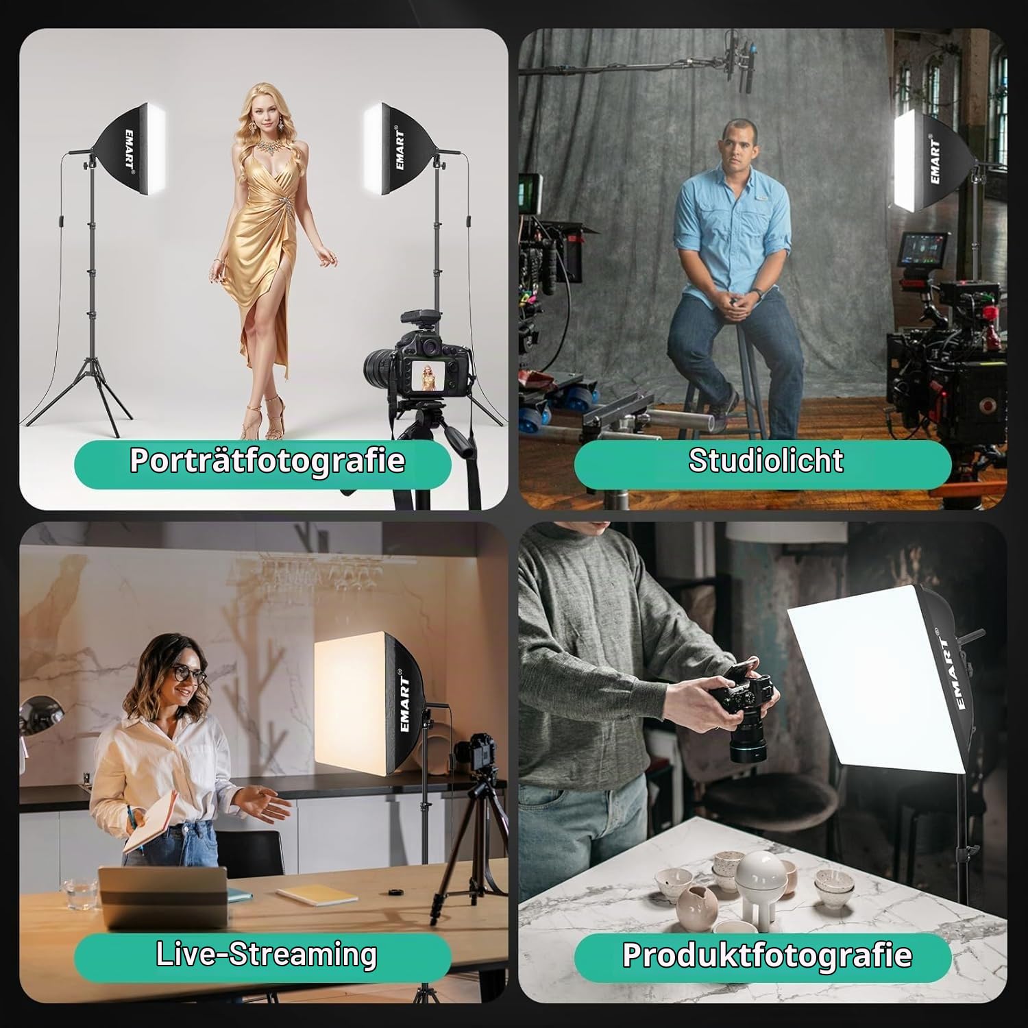 EMART Softbox Fotostudio Set 40x40cm, Soft Box 2x50W LED Studio Licht Kit