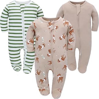 Newborn Baby Boys Girls Romper with Foot Baby Pyjamas One-Piece Long Sleeve Jumpsuit Infant Spring Autumn Bodysuit Pack of 3