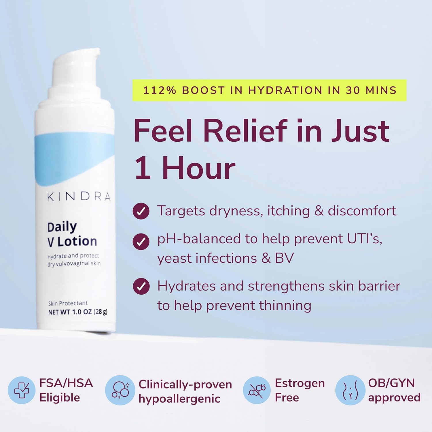 Kindra Daily V XL Vaginal Moisturizer Lotion - OBGYN Recommended for Dryness & Itch, with Hyaluronic Acid, Prevents Infection & Odor- Estrogen-Free Cream, pH-Balanced Feminine Care - 120 Applications
