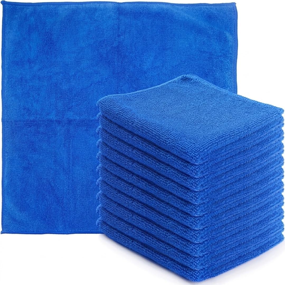DTD QUALITY MATTERS Microfibre Cleaning Cloths Extra Large Reusable Lint Free Streak Free Cloths for Kitchen, Bathroom, Car & Household Cleaning, 90% Polyester 10% Polyamide, 40x40cm (10, Blue)