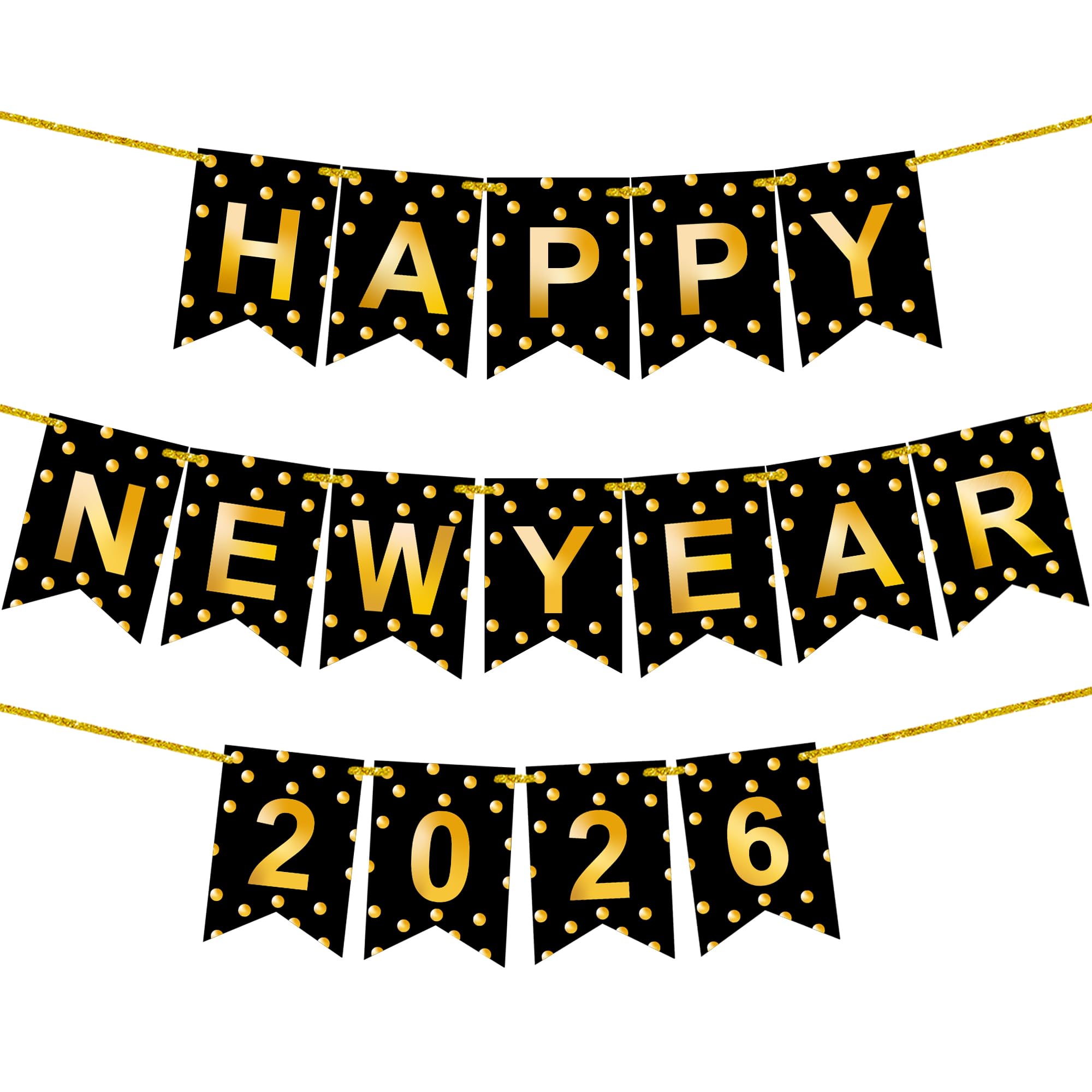 KatchOn, Happy New Year Banner 2026 - No DIY, 10 Feet, Black, 10 feet by 6 feet