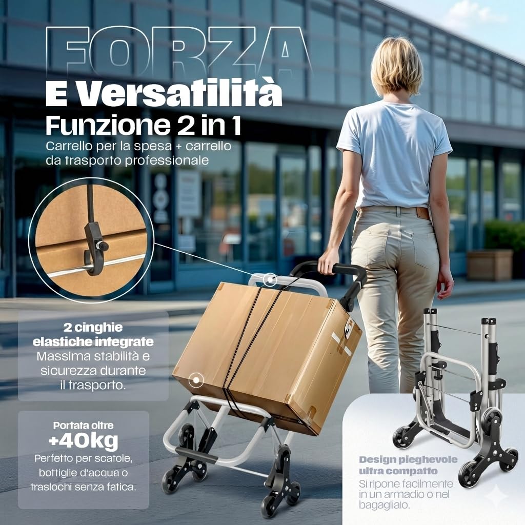 Carrello Spesa 3 Ruote Scale Pieghevole Impermeabile 40kg – Leggero, Resistente, Manico Regolabile - Carrello Portaspesa Termico Per Mercato Trolley Spesa Con Ruote, Carrello Per La Spesa Con Ruote