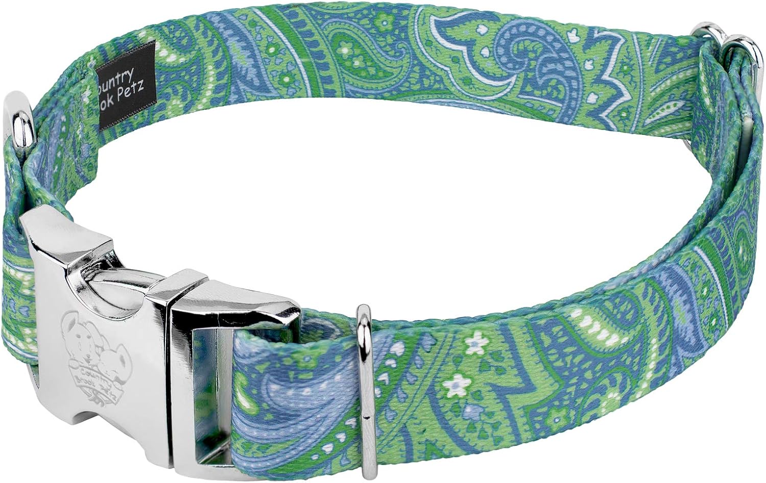 Country Brook Petz - Premium Green Paisley Dog Collar and Leash - Paisley Collection Featuring Classy Designs (1 Inch, Medium)