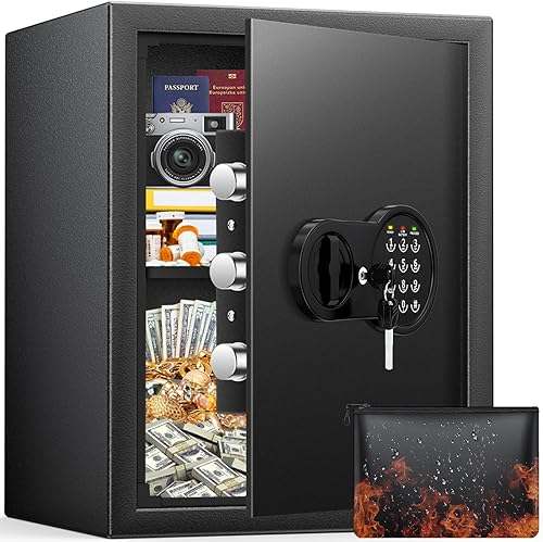 Miniatura 12 de Caja fuerte para el hogar de 1.2 pies cúbicos, pequeña caja fuerte con bolsas impermeables ignífugas, teclado programable y estante extraíble