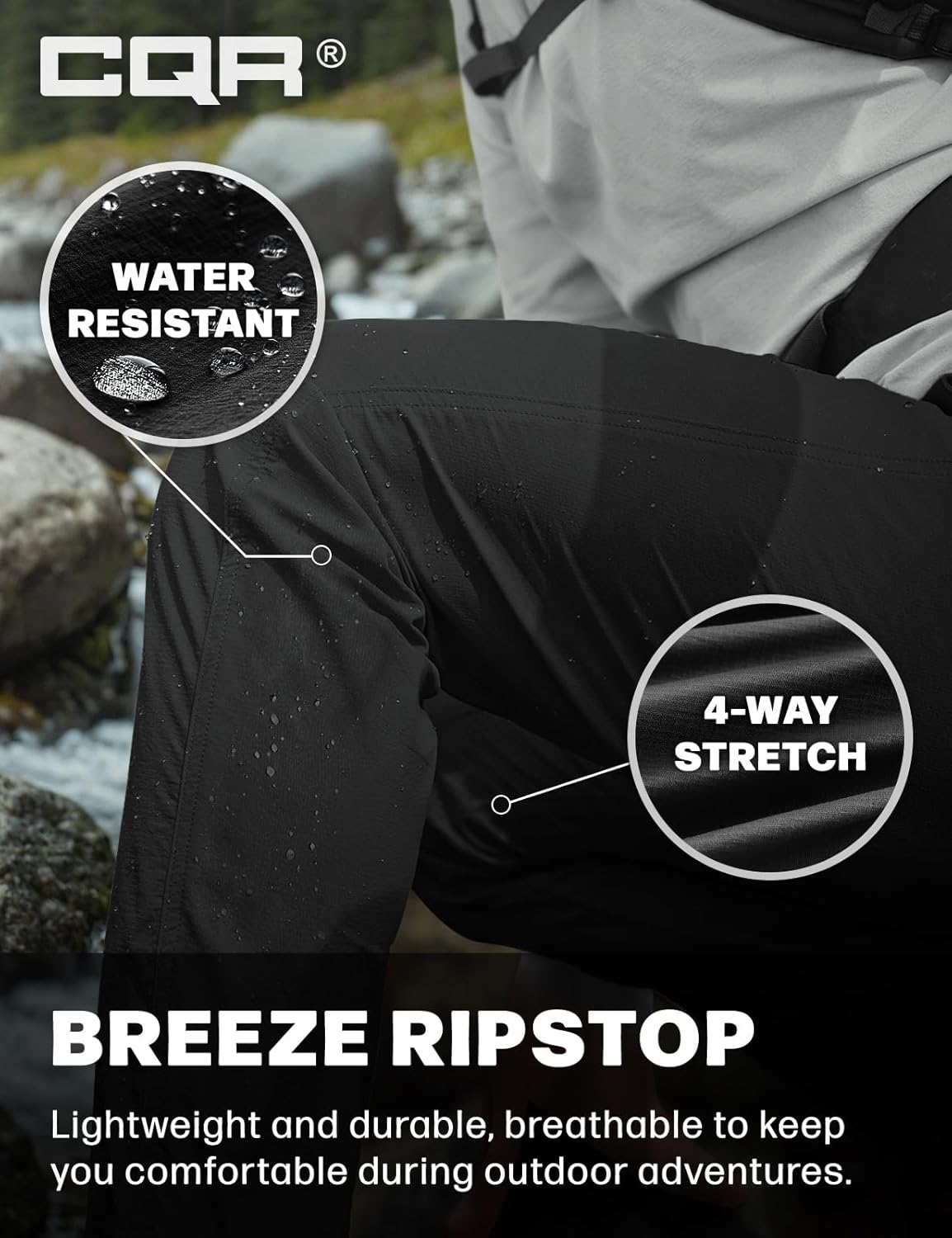 CQR Men's Lightweight Vent Hiking Pants, Water-Resistant & Breathable Sports Outdoor Athletic Pants with Elastic Waist - Image 6
