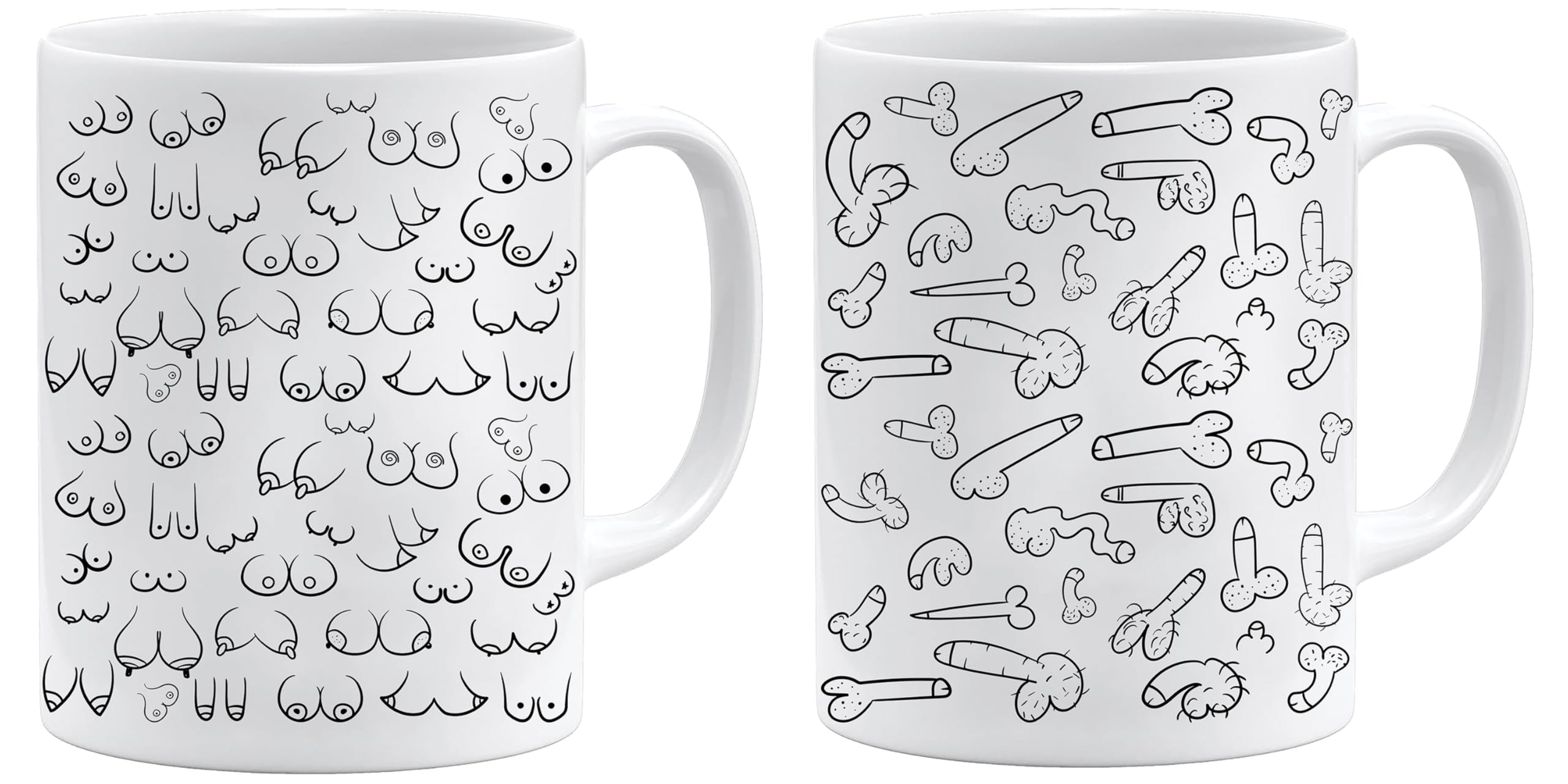 Novelty Rude Gift Mug for Colleagues or Friends | Funny Gag Gift for Men and Women | Novelty Coffee Mug | Offensive Humor | Breast Mug | Penis Mug (Duo (White))